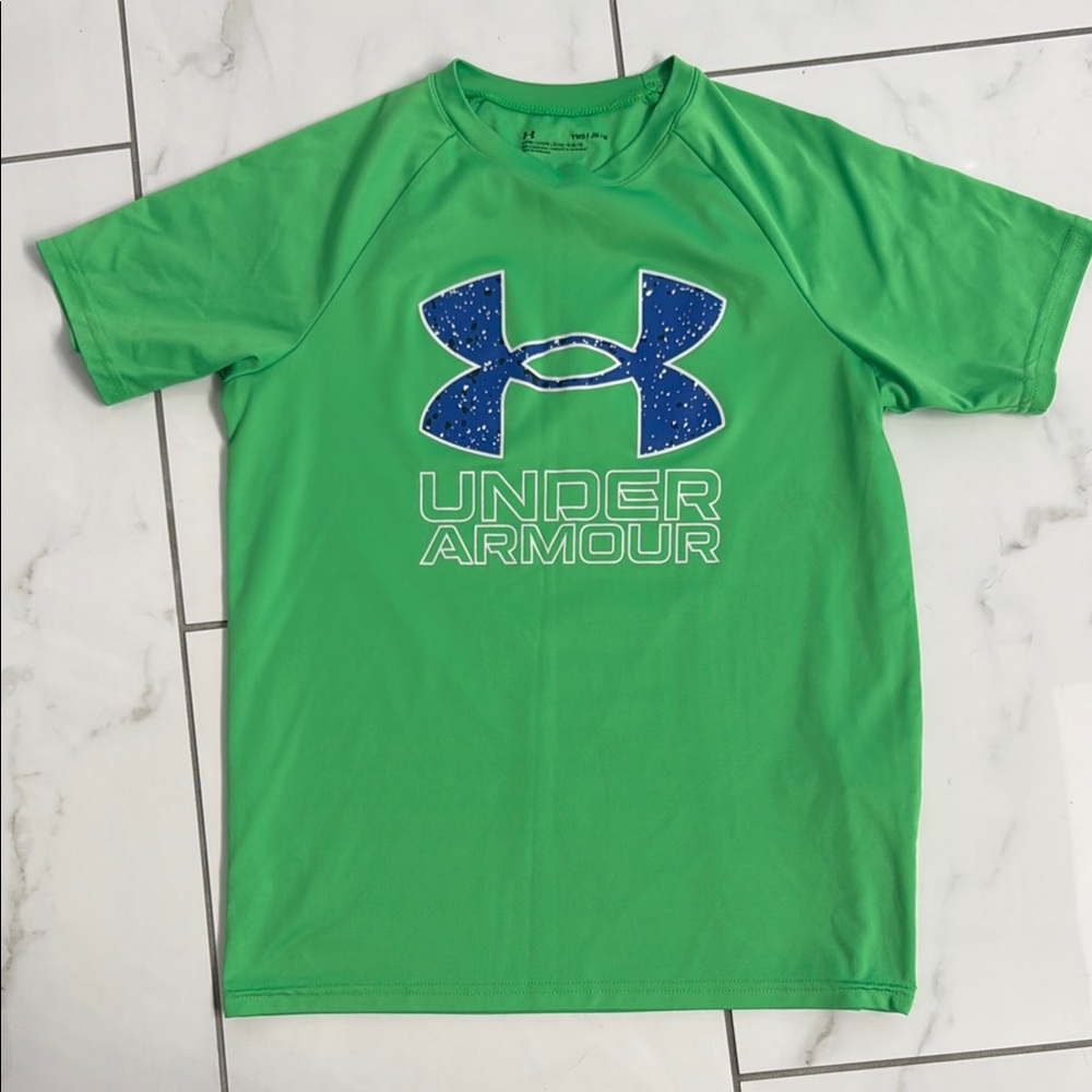 Under Armour Green Shirt with Blue Speckled Logo